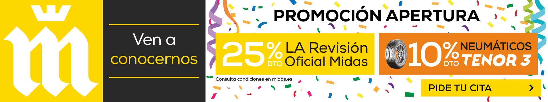 promocion por apertura veinticinco por ciento en la revision oficial midas y un diez por ciento en neumaticos tenor 3 pide tu cita