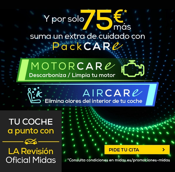 pasa la revision oficial midas a tu coche y por setenta y cinco euros mas llevate el packcare con motorcare y aircare pide tu cita ahora