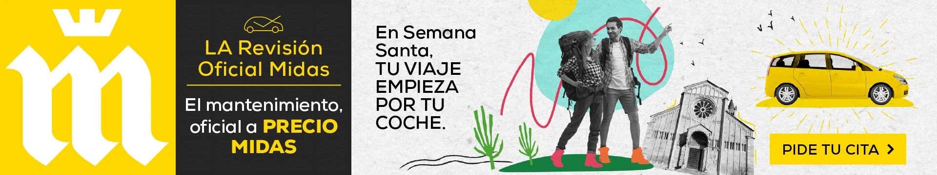 en semana santa tu viaje empieza por tu coche la reviison oficial midas el mantenimiento oficial a precio midas pide tu cita